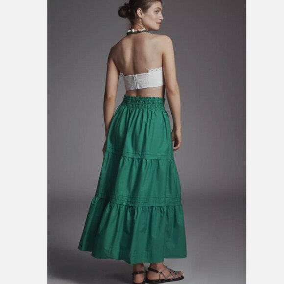 Anthropologie The Somerset Maxi Skirt Tiered Emerald Green Size 1X NWT Plus Size - Picture 3 of 5